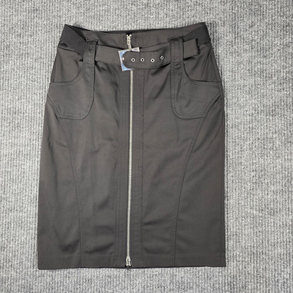 Dalia Collection Black Pencil Skirt Zip Front‎ Stretch Belted Size 4
